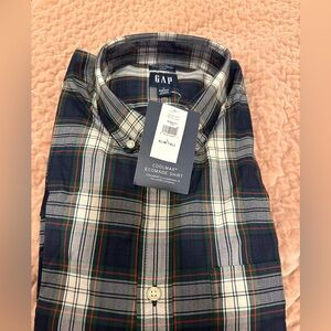 GAP Men's Navy and White Plaid Shirt Size Large Slim Tall NWT Brand New